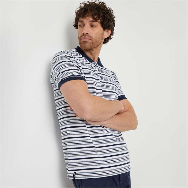 Threadbare Stripe Jersey Knit Cotton Polo Shirt In Blue
