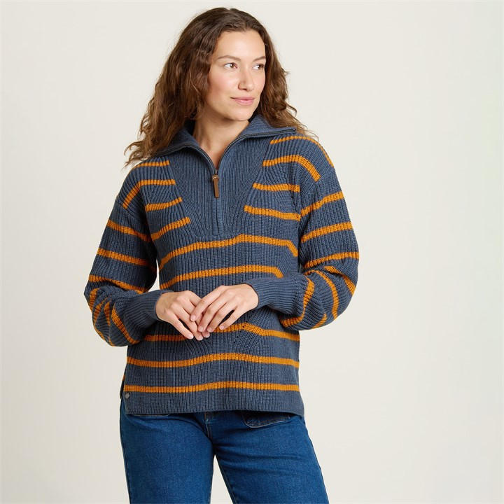 Brakeburn Knitted Stripe Quarter Zip Jumper Navy FRASERS