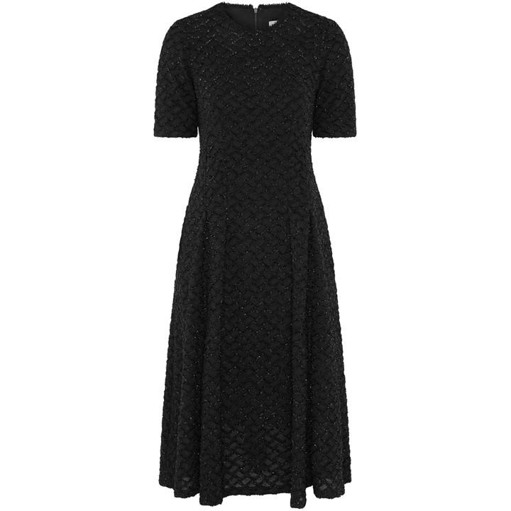 Gina Bacconi Charly Textured Fit And Flare Midi Dress - Black