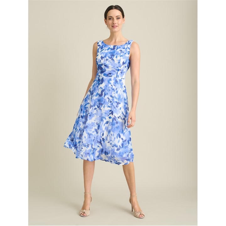 Gina Bacconi Noreen Chiffon Floral Midi Dress - Blue