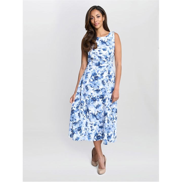 Gina Bacconi Emmy Floral Print Midi Dress - Blue