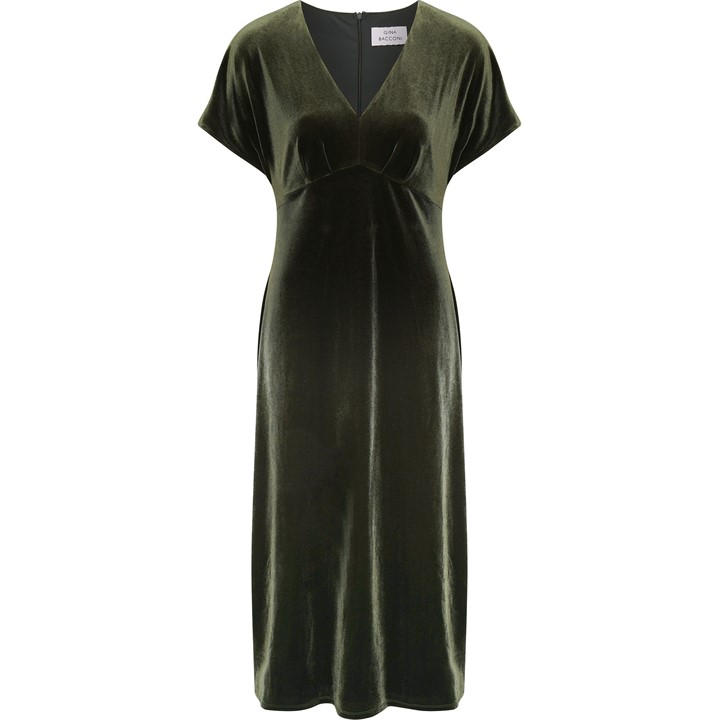 Gina Bacconi Bev Velvet Midi Dress - Green