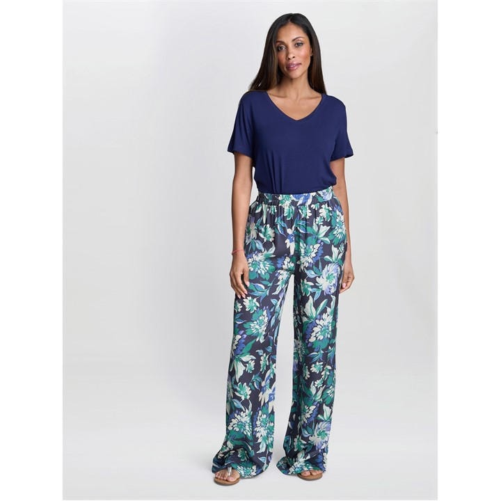 Gina Bacconi QUINN Satin Pull On Wide Leg Trouser - Blue