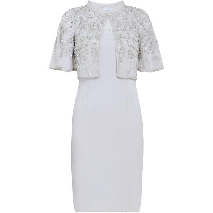 Gina Bacconi Monica Beaded Jacket With Frill Neck - Silver
