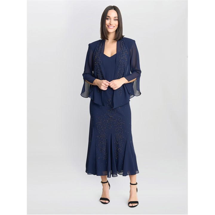 Gina Bacconi Lorna Beaded Chiffon Dress And Jacket - Blue