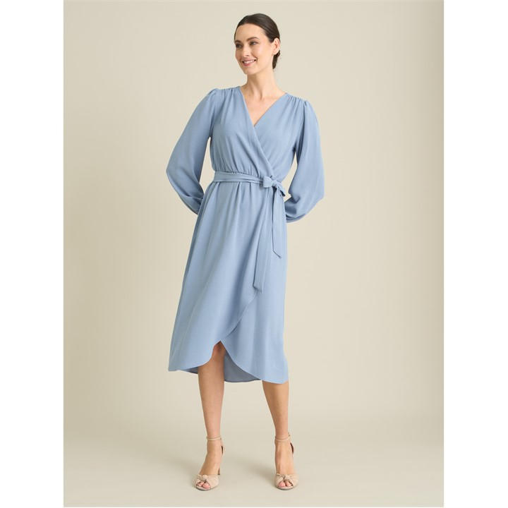 Gina Bacconi Peyton Bow Wrap Long Sleeve Midi Dress - Blue