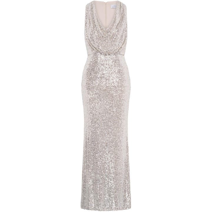 Gina Bacconi Terri Sequin Maxi Dress - Silver