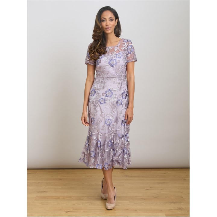 Gina Bacconi Mildred Lace Midi Dress - Purple