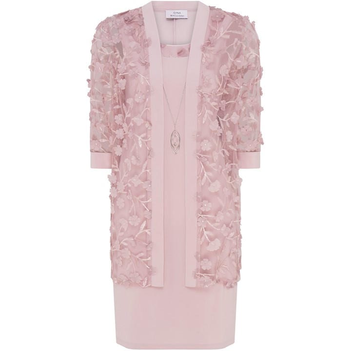 Gina Bacconi Destiny Floral Applique Dress And Jacket - Pink