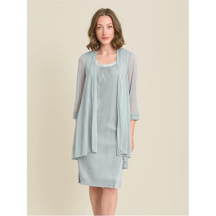 Gina Bacconi Sue-Ann Pleated Dress And Chiffon Jacket - Green