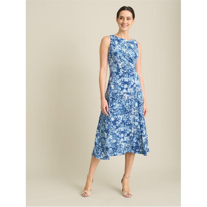 Gina Bacconi Odelia Floral Print Midi Dress - Blue