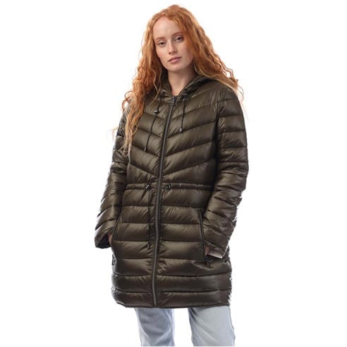 DKNY - Zip Front Puffer Jacket With Cinched Waist