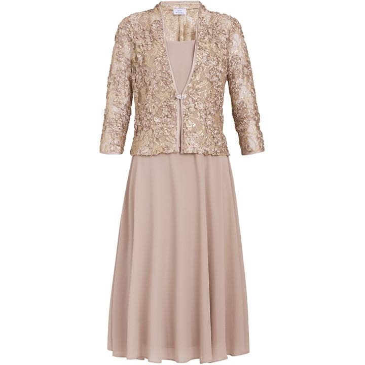 Gina Bacconi ADELE SOUTACHE LACE JACKET CHIFFON DRESS - Beige