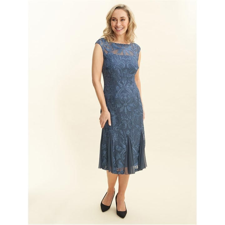 Gina Bacconi Rosia Brocade Midi Cocktail Dress - Blue