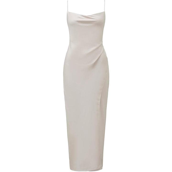 Forever New Chantelle Satin Drape Midi Dress - Cream
