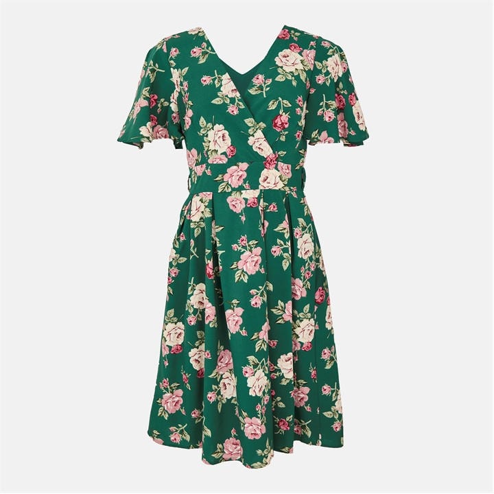 MELA LONDON GREEN FLORAL WRAP DRESS