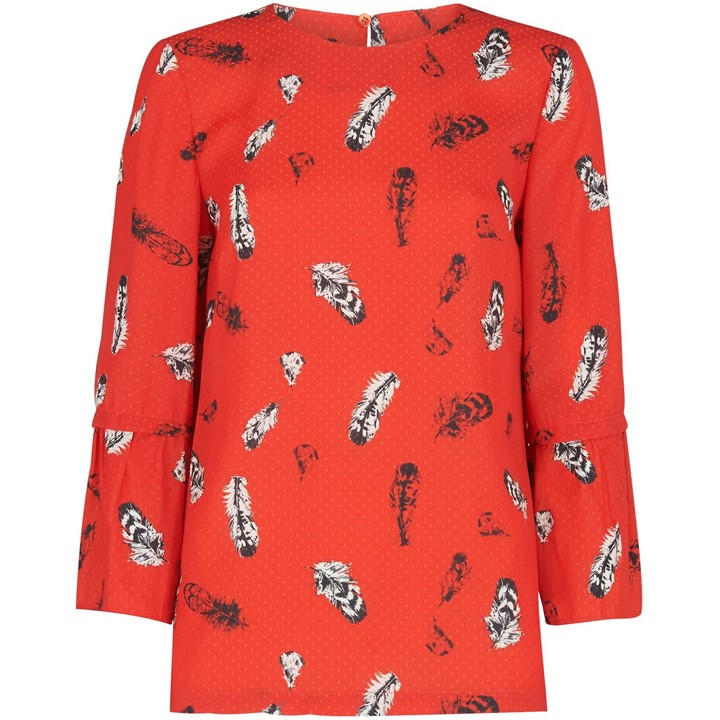 WHISTLES FEATHER PRINT MILLIE FRILL TOP