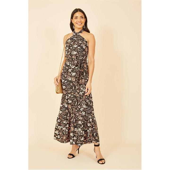 Yumi Black Batik Cross Neck Maxi Dress