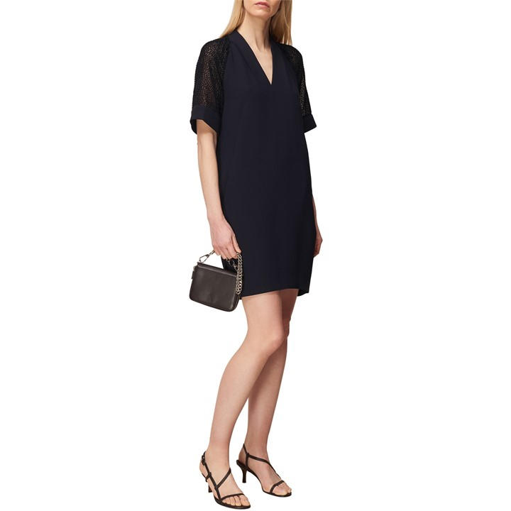 Whistles Lina Animal Dobby Dress Navy FRASERS