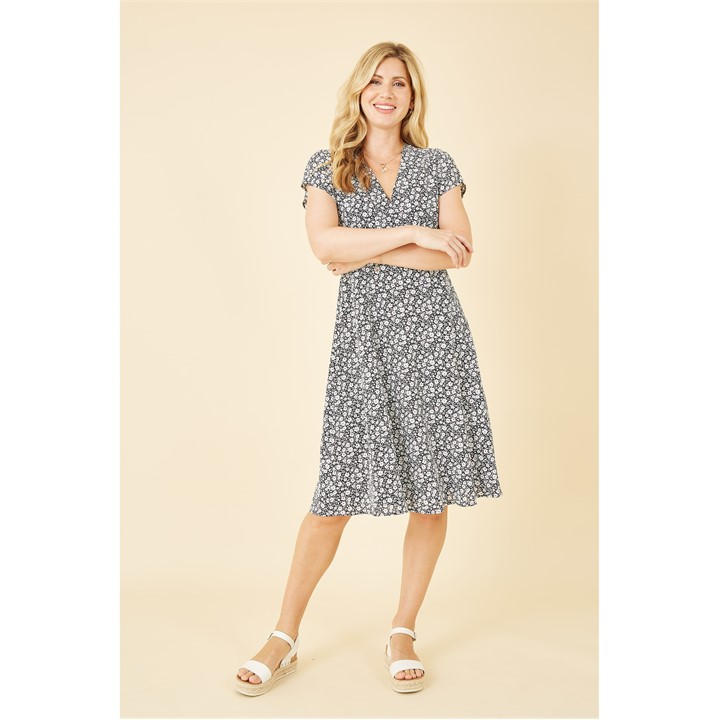 Yumi Black Ditsy Floral Print Tea Dress