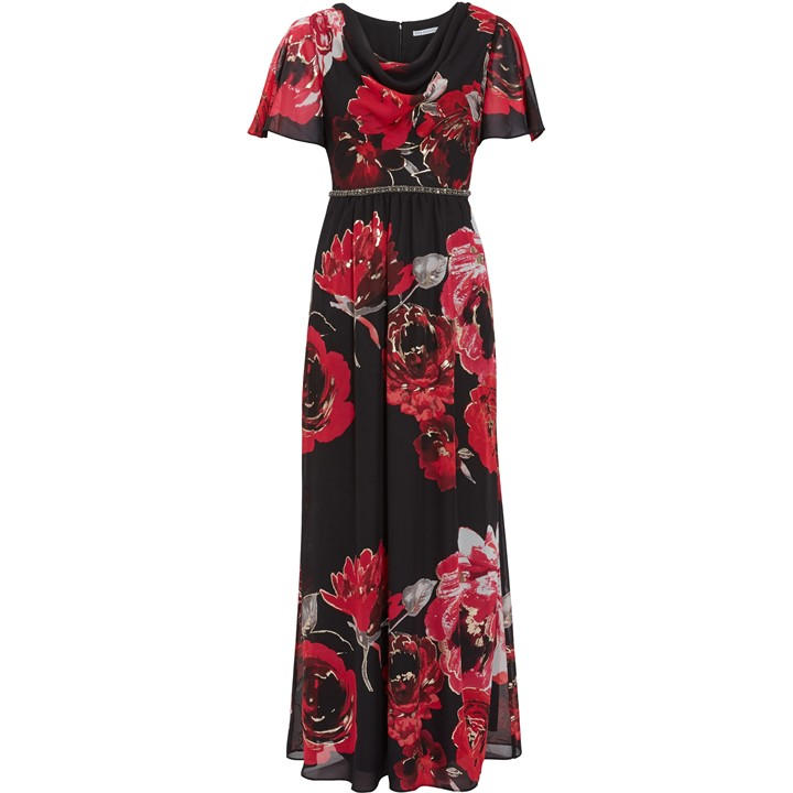 Gina Bacconi Mallie Cowl Neck Floral Maxi Dress In Red | ModeSens