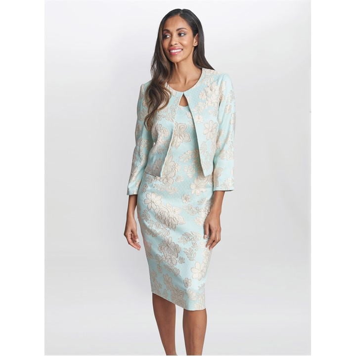 Gina Bacconi Julie Jacquard Shift Dress And Bolero - Blue