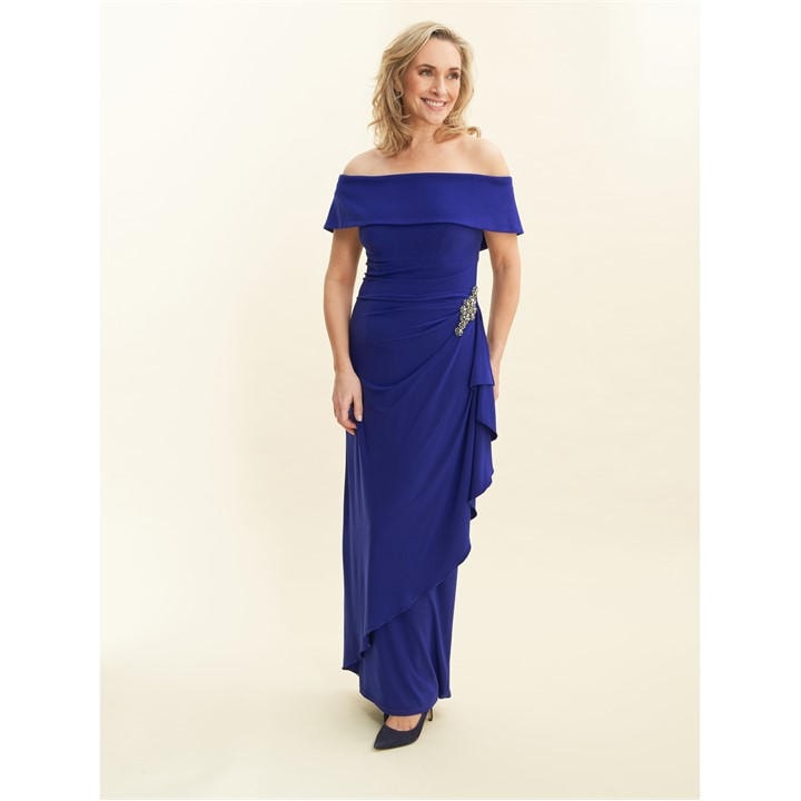 GINA BACCONI L OFF SHOULDER ASYMMETRICAL DRESS