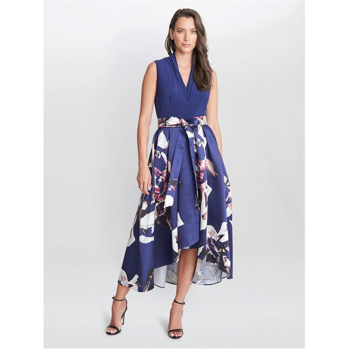 Gina Bacconi Megan Sleeveless Floral High Low Dress - Blue