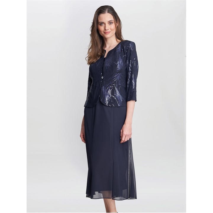 Gina Bacconi Karyn Midi Firework Sequin Jacket Dress - Blue