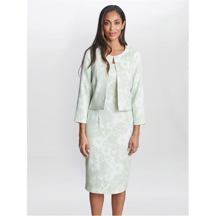 Gina Bacconi Lily Jacquard Shift Dress And Bolero - Green