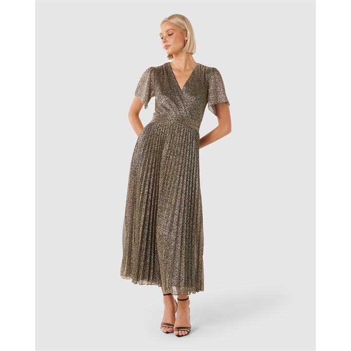 Forever New Devyn Flutter Sleeve Plisse Midi Dress - Black