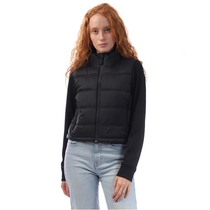 Dkny Cropped Scuba Mixed Puffer Jacket In Black