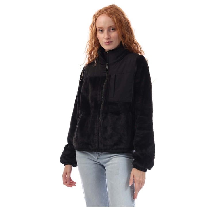 Dkny Full Zip Teddy Fur Transitional Jacket In Black
