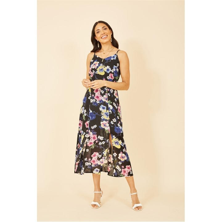 Yumi Black Floral Strappy Midi Dress