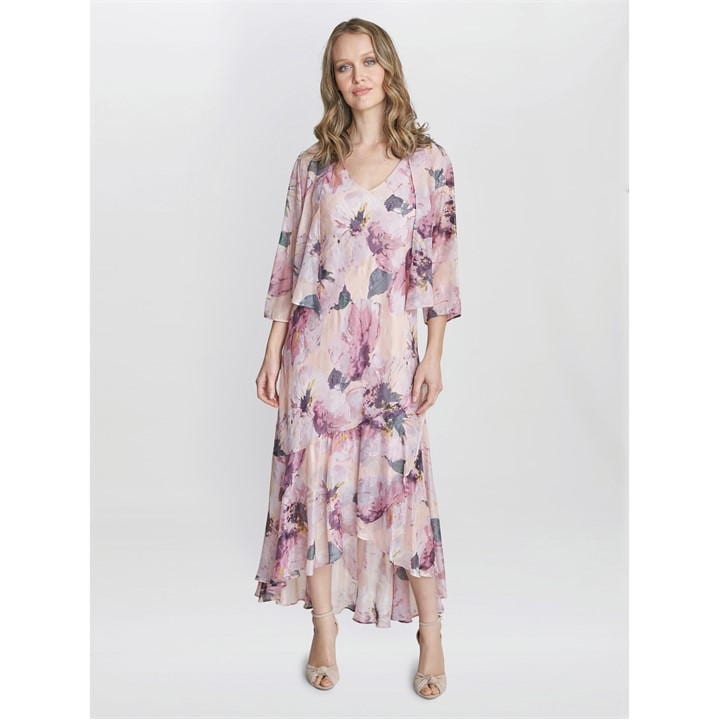Gina Bacconi Nadia Midi Chiffon Dress And Jacket - Pink