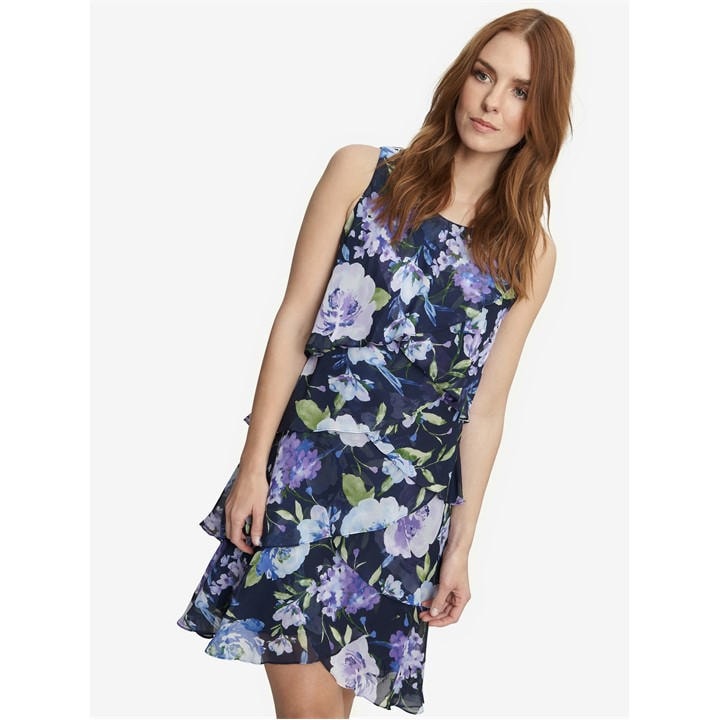 Gina Bacconi Women's Hallie Floral Layered Chiffon Party Shift Dress - Blue