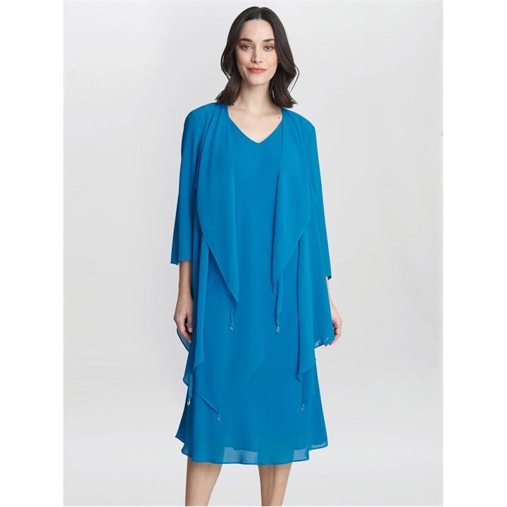 Gina Bacconi Rita 2 Piece Tiered Dress And Jacket - Blue