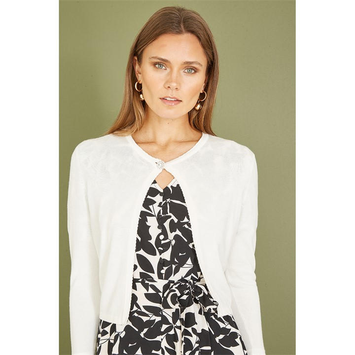 Yumi Women's White Ivory Diamante Button Cropped Cardigan
