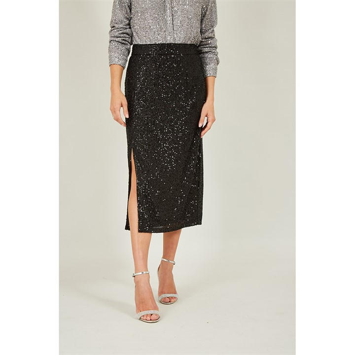 Yumi Women's Black Sequin Fitted Skirt