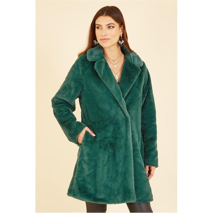 Yumi Women's Green Faux Fur Oversized Fit Coat