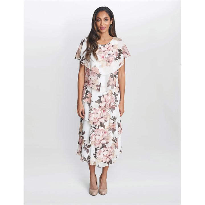 Gina Bacconi Alice Midi Printed Tiered Dress - White