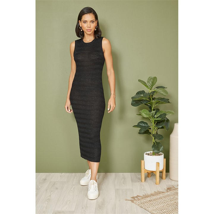 YUMI BLACK LUREX KNITTED SLEEVELESS DRESS