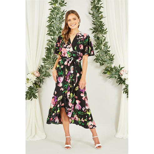 Sleeve Black Floral Midi Wrap Dress Summer Dresses Midi Dress Next Ladies  Clothes Sale Midi Dress
