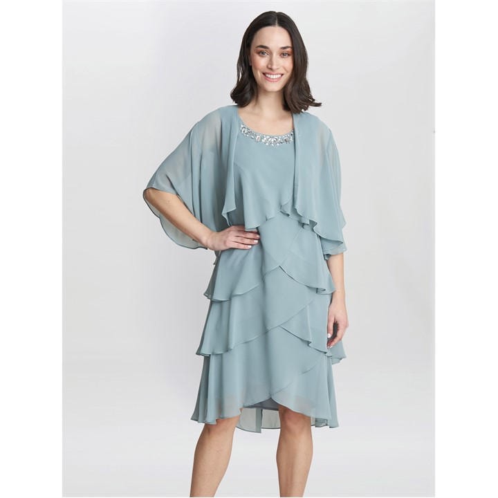 Gina Bacconi Toni Chiffon Tier Jacket Dress - Blue