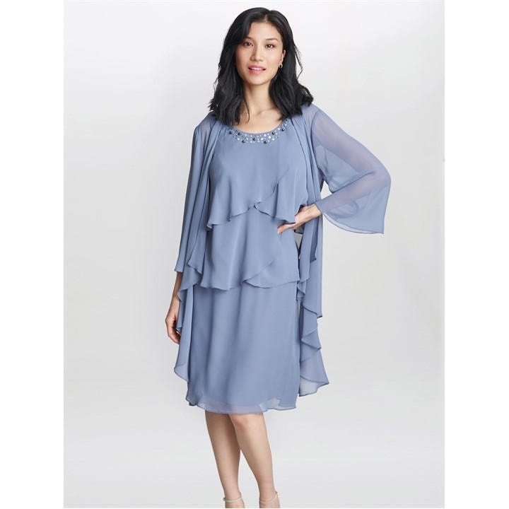 Gina Bacconi Lois Jacket Dress With Tiered Bodice - Blue