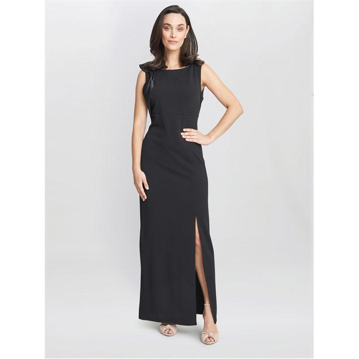 Gina Bacconi Merle Bow Shoulder Maxi Dress In Black | ModeSens