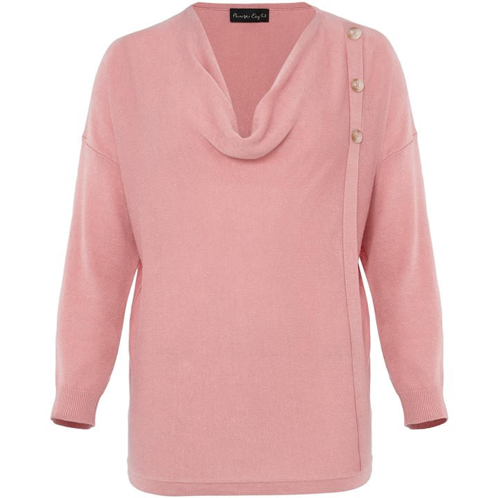 Phase Eight Women's Pink Dana Cowl Neck Button Trim Knit