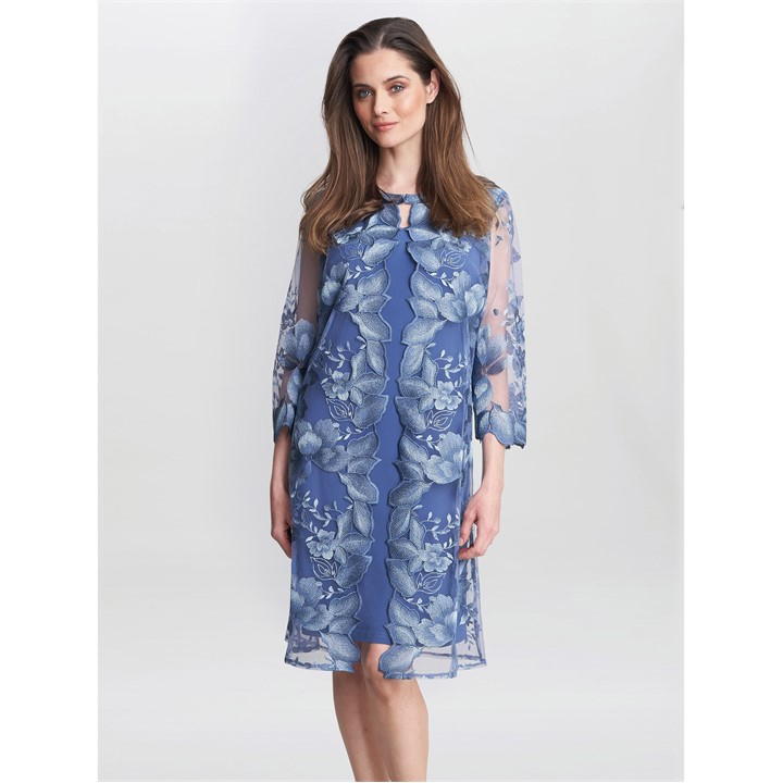 Gina Bacconi Savoy Embroidered Lace Jacket with Dress - Blue
