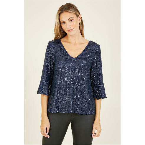 Yumi - Navy Sequin Relaxed Fit Top