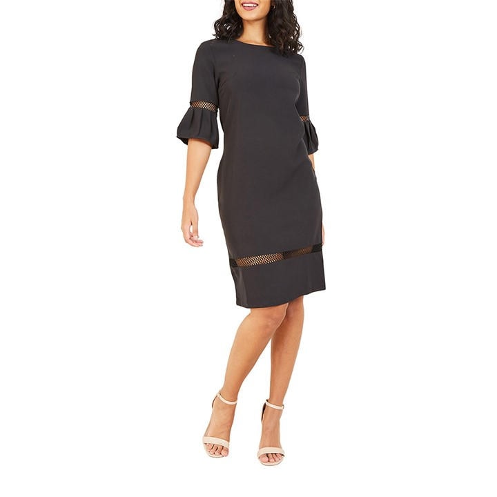 Yumi Fishnet Insert Fitted Dress In Black